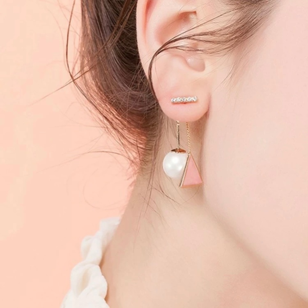 Pearl & Rhinestone Geometric Earrings - Picture 2 of 7